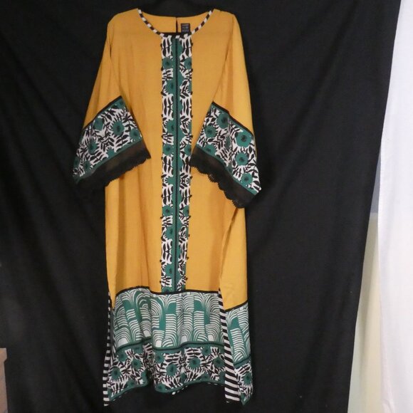 LULUSAR | xl - extra large | Vibrant Yellow and Green Patterned Kaftan - Picture 1 of 16